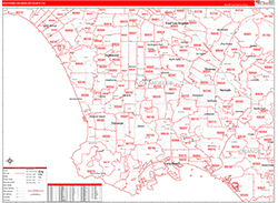 Southern Los Angeles County Metro Area Wall Map Red Line Style 2026